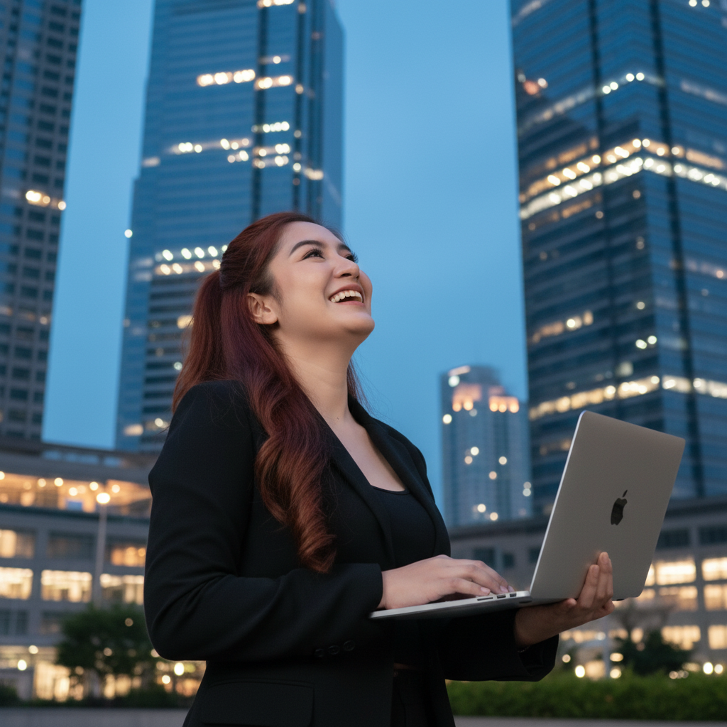 Clarissa Technical Support Clablio menggunakan MacBook untuk mendukung layanan software PDF editor